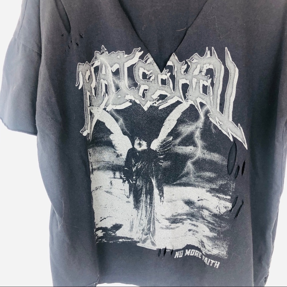 Topshop Raise Hell Distressed Graphic Tee Grunge Choker Top US 6 - Picture 4 of 10